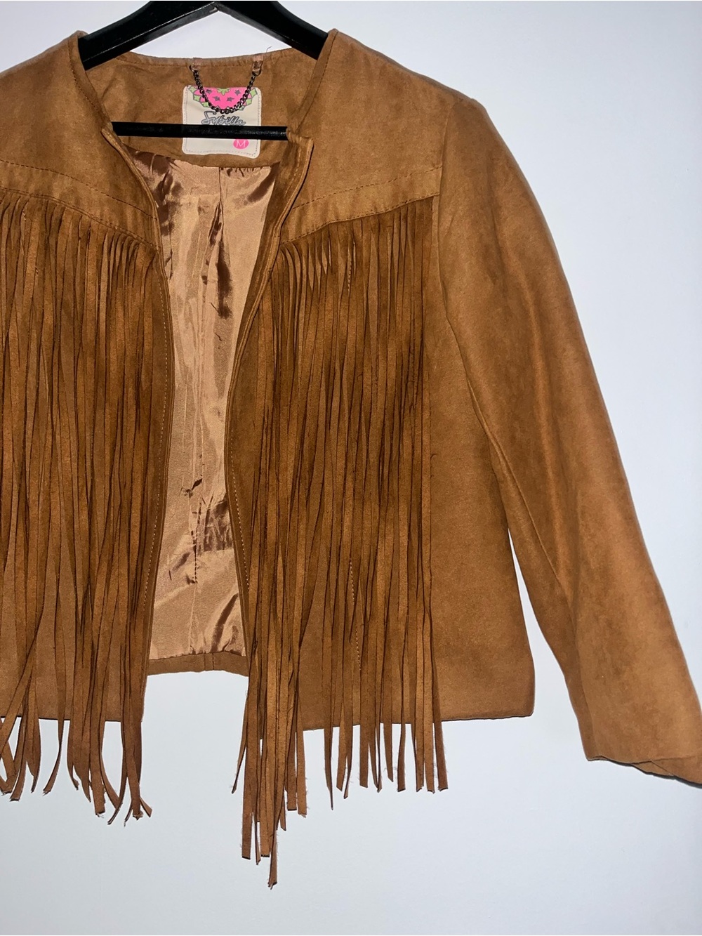 Women’s Fringe Suede Jacket - Brown - Picture 2 of 4